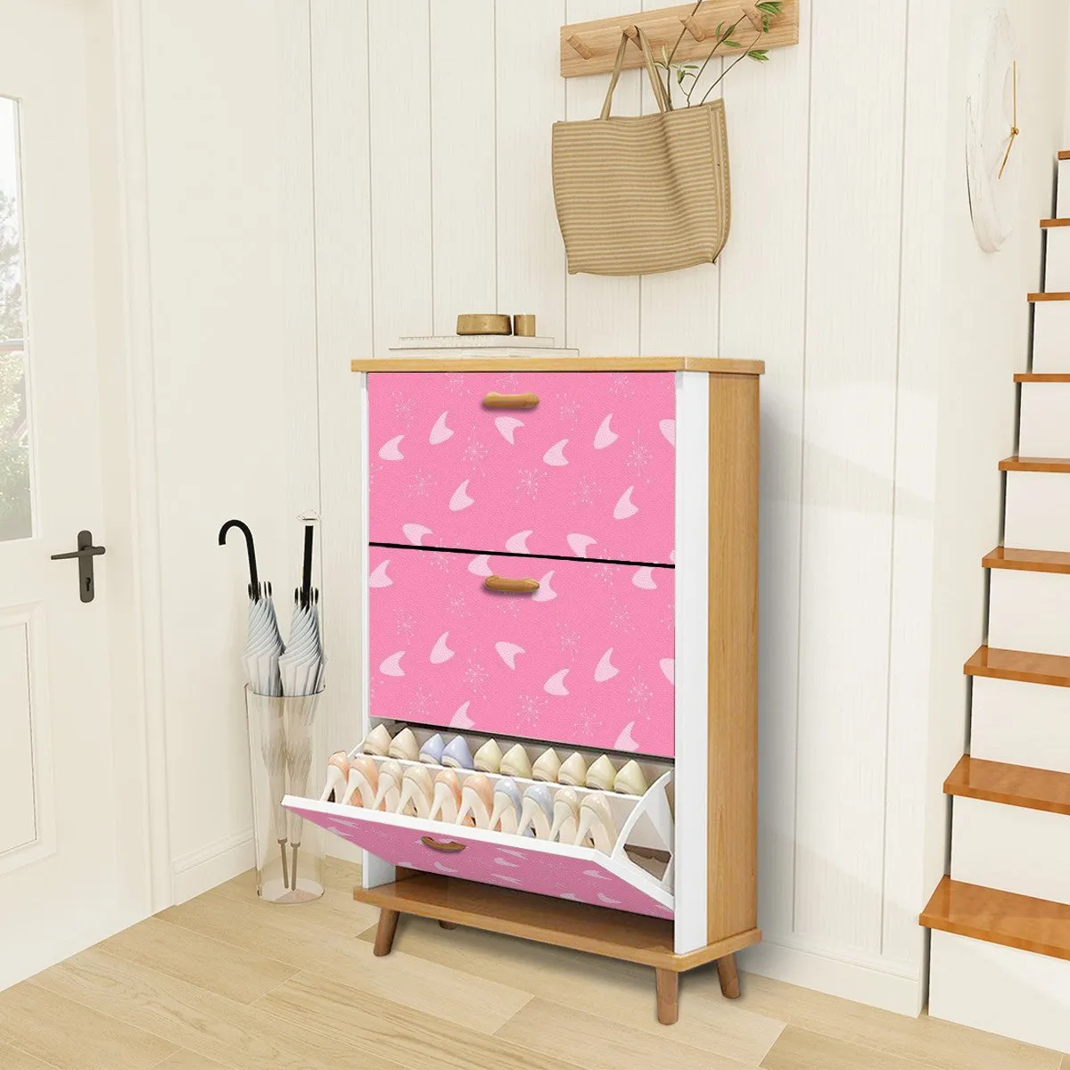 Atomic Boomerang And Starbursts Mid Mod Pink Retro Shoe Cabinet