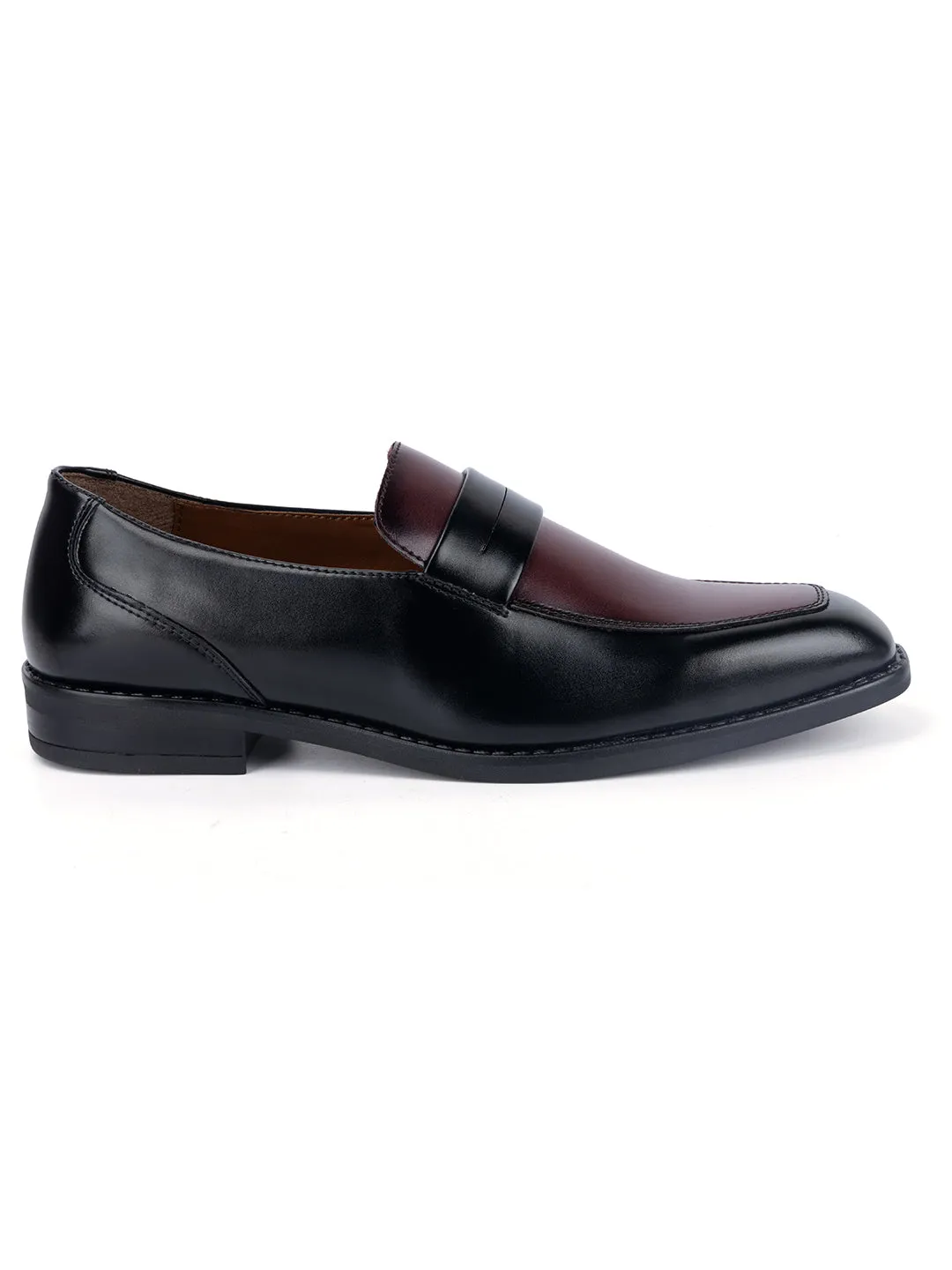 Black and Maroon Handcrafted Dual Tone Moccasins Slipon