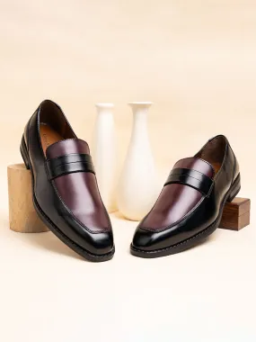 Black and Maroon Handcrafted Dual Tone Moccasins Slipon