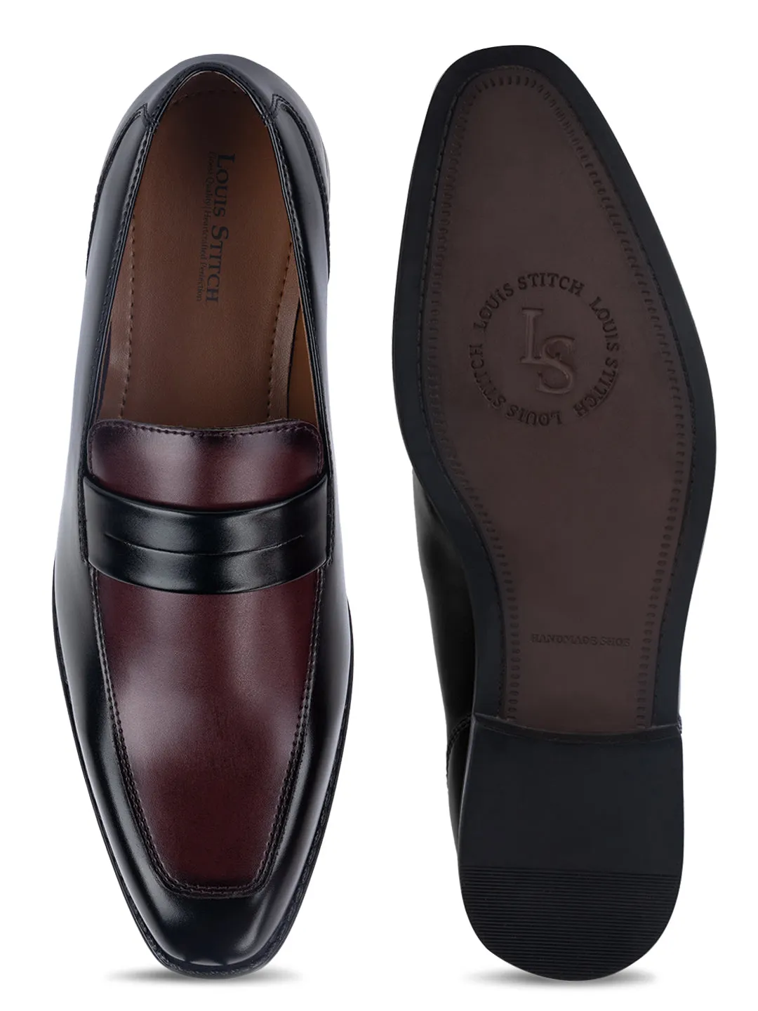 Black and Maroon Handcrafted Dual Tone Moccasins Slipon