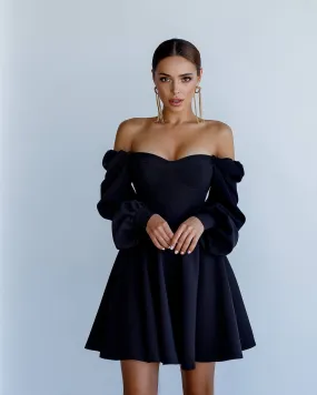 Black mini dress "Elastic shoulder"