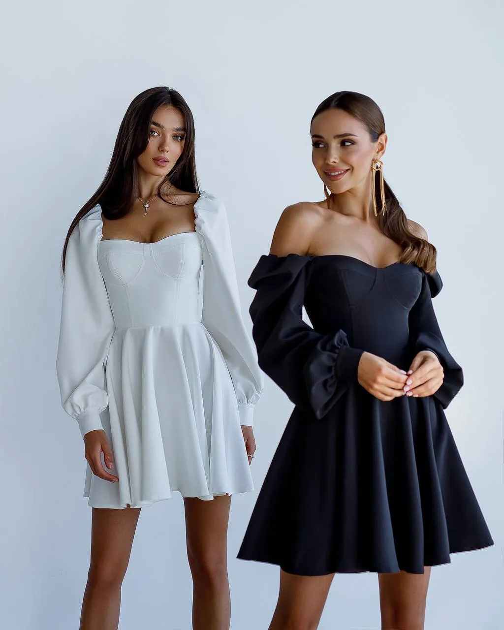 Black mini dress "Elastic shoulder"