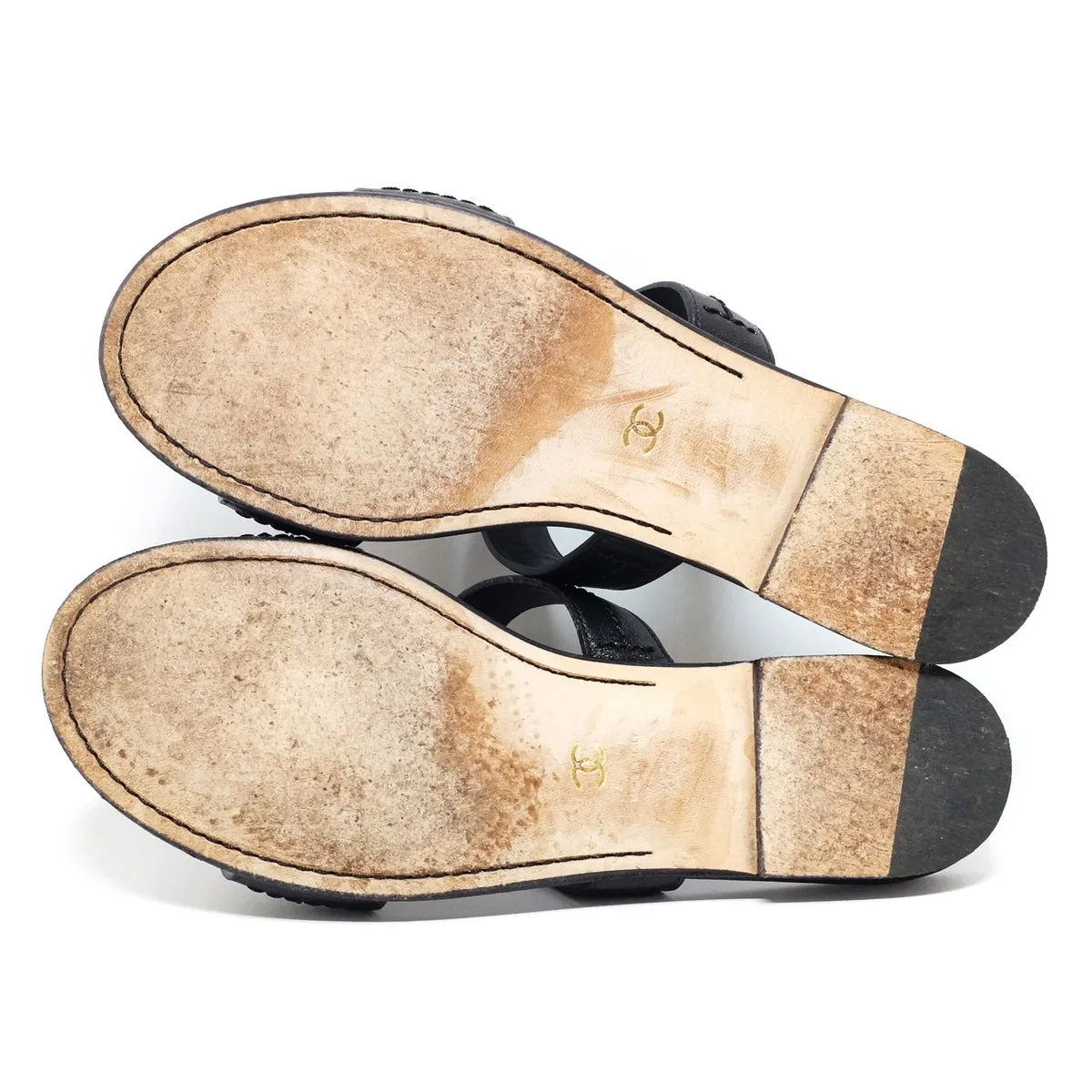 Chanel CC Black Sandals, 37.5