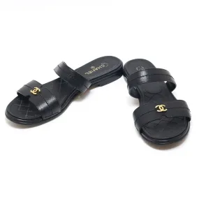 Chanel CC Black Sandals, 37.5