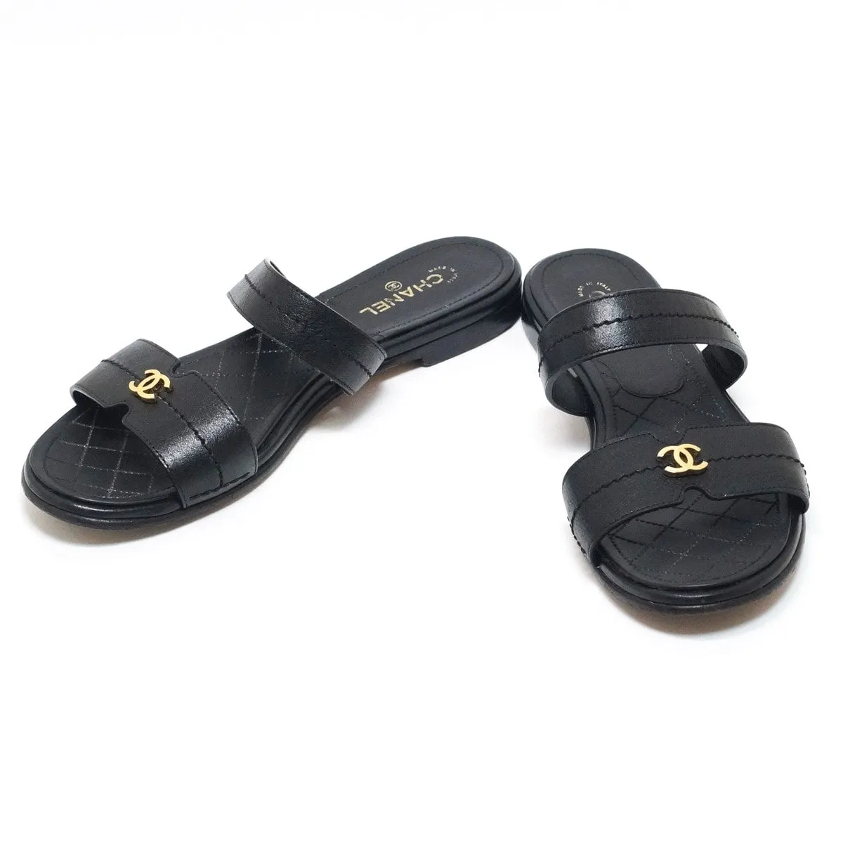 Chanel CC Black Sandals, 37.5