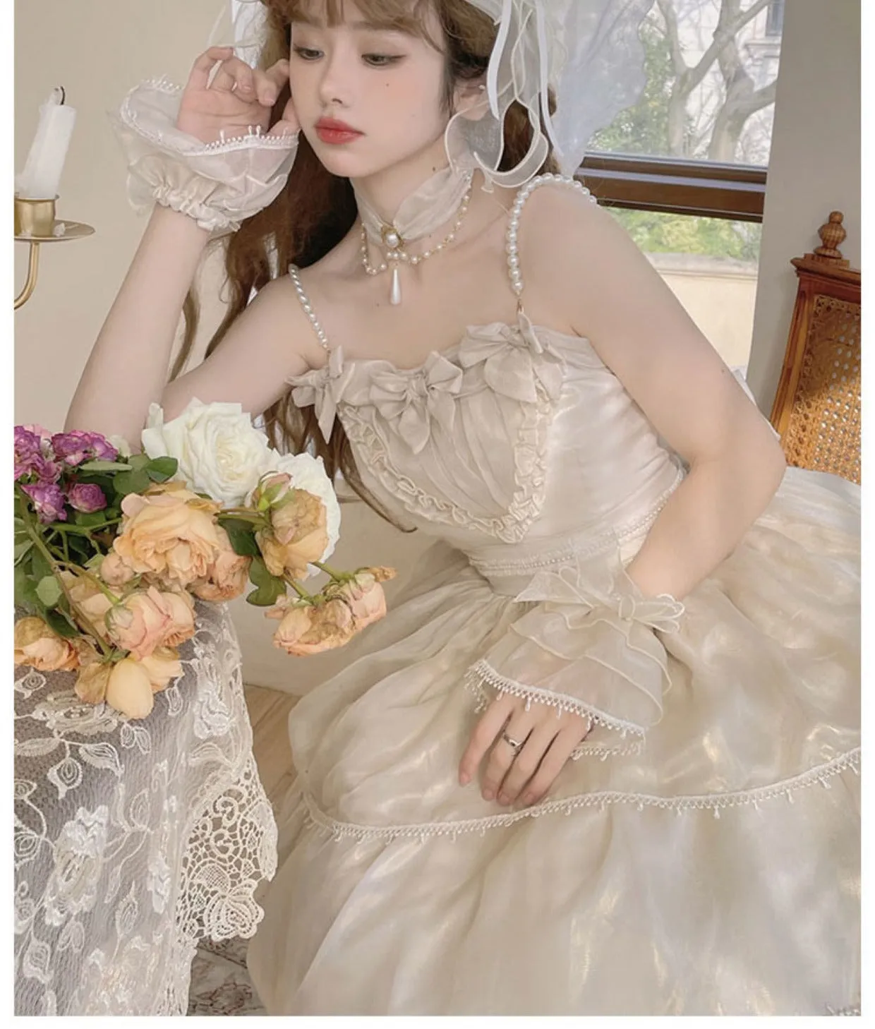 CR Cat Romance~Glazed Sand~Elegant Lolita Floral Wedding JSK