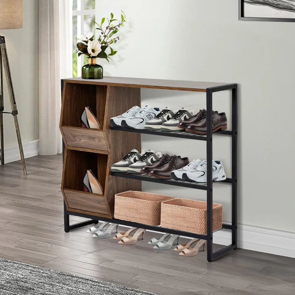 Direct Modern Walnut 3 Tier Shoe Organizer Shelf