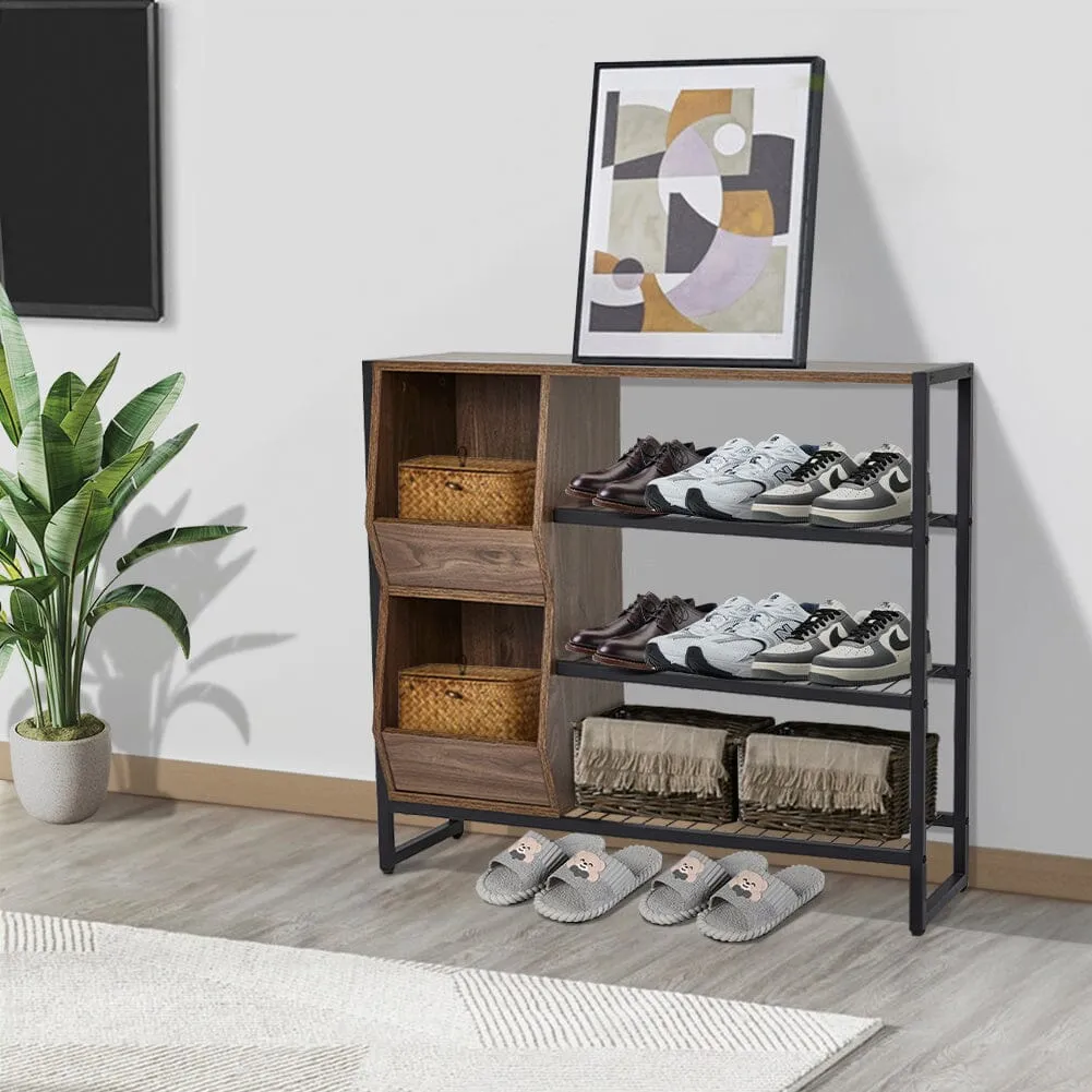 Direct Modern Walnut 3 Tier Shoe Organizer Shelf