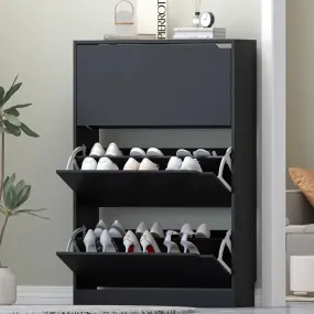 Easy To Use Black Shoe Cabinet with 3 Flip Drawers - Hidden Modern Shoe Storage for Entryway