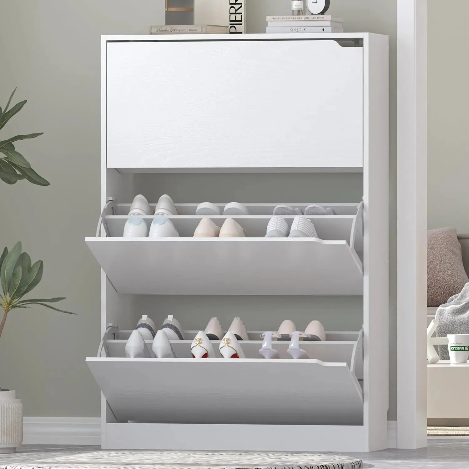 Easy To Use Black Shoe Cabinet with 3 Flip Drawers - Hidden Modern Shoe Storage for Entryway
