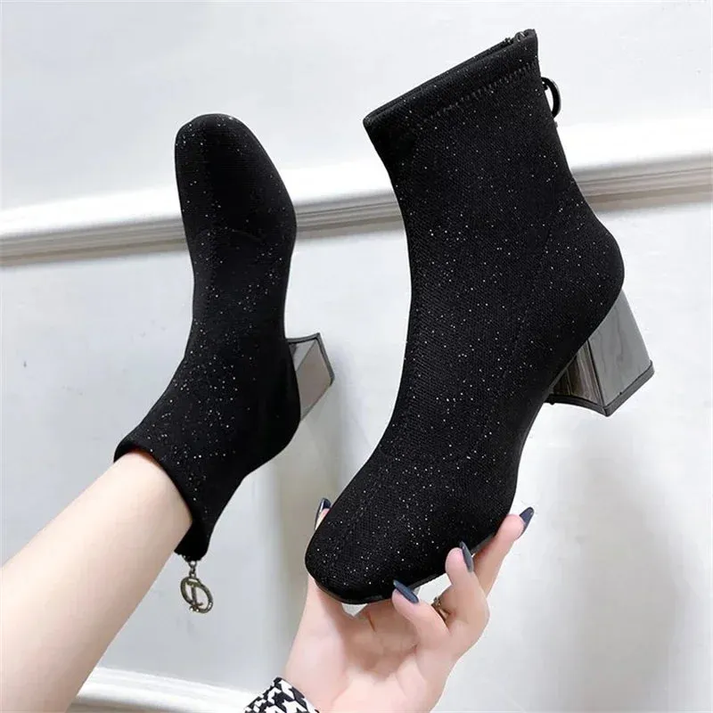 Elastic Sequined Cloth Women Sexy Sock Boots