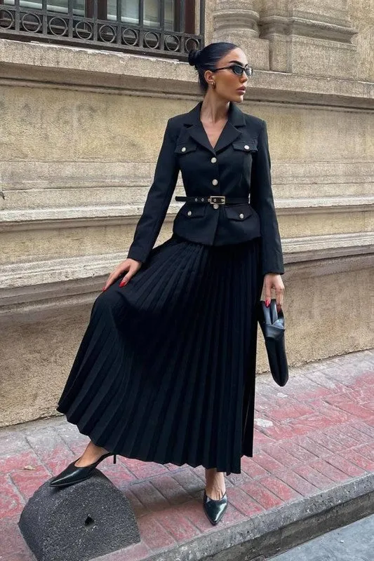 Elegant Pleated Skirt Suit
