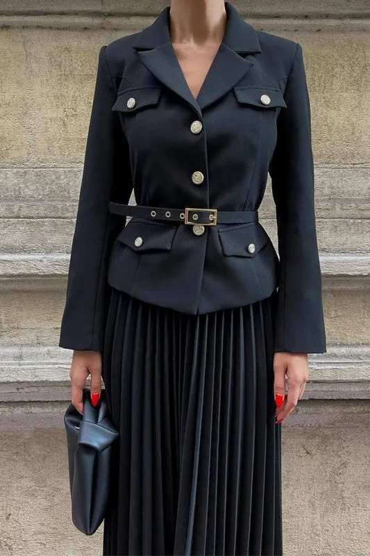 Elegant Pleated Skirt Suit