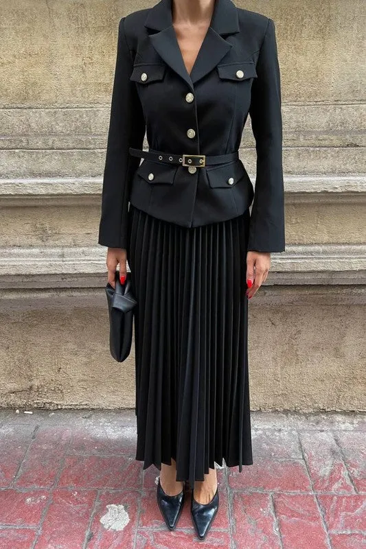 Elegant Pleated Skirt Suit