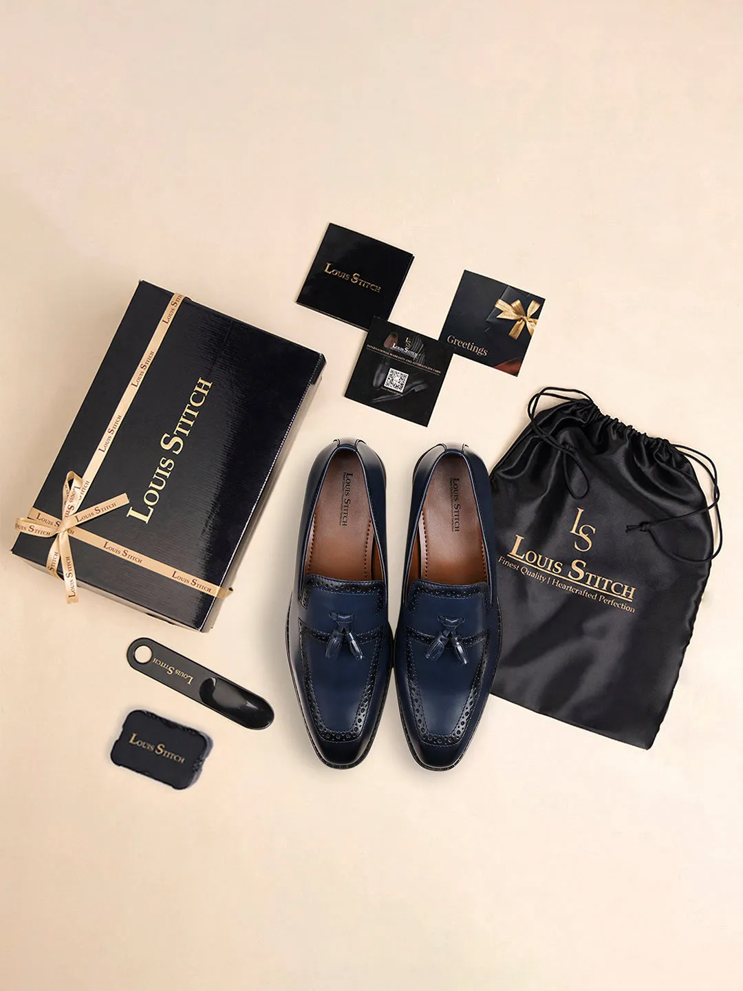Federal Blue Handcrafted Tassel Moccasins Slipon