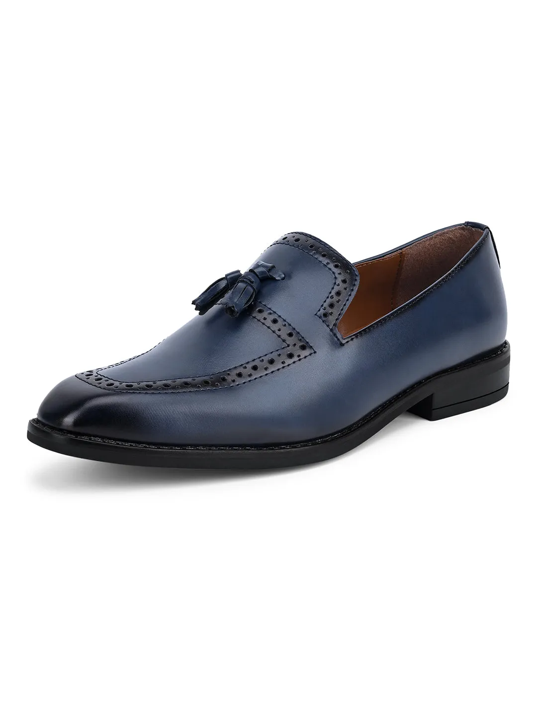 Federal Blue Handcrafted Tassel Moccasins Slipon