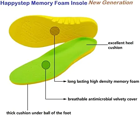 Happystep Plantar Fasciitis Orthotic Memory Foam Shoe Inserts Wide Insoles Cushioned Arch Support