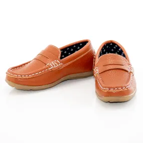 Light Brown Leather Kids' Penny Loafer Driver
