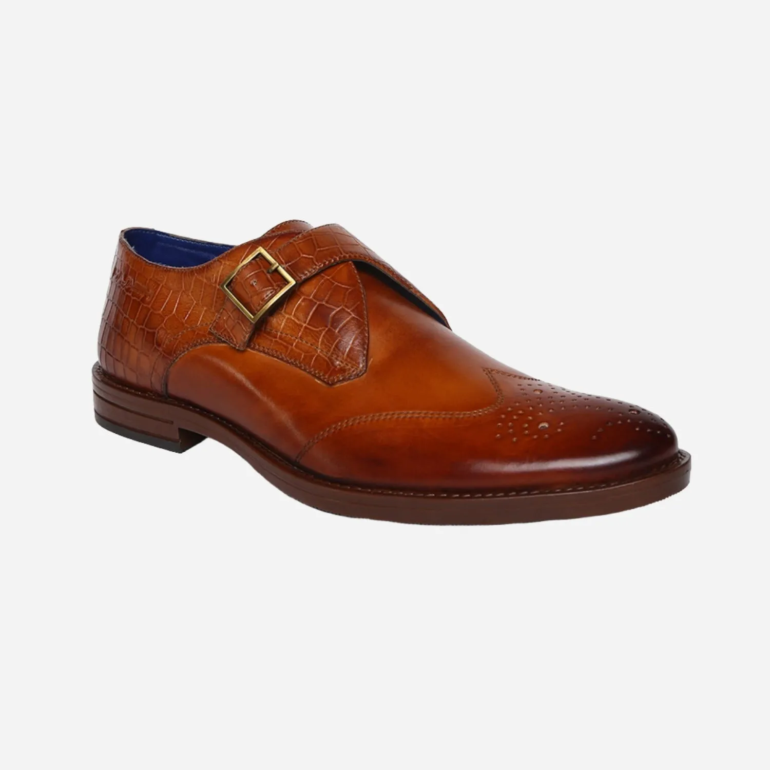 MASABIH GENUINE LEATHER TAN CASUAL MONK SHOES FOR MEN