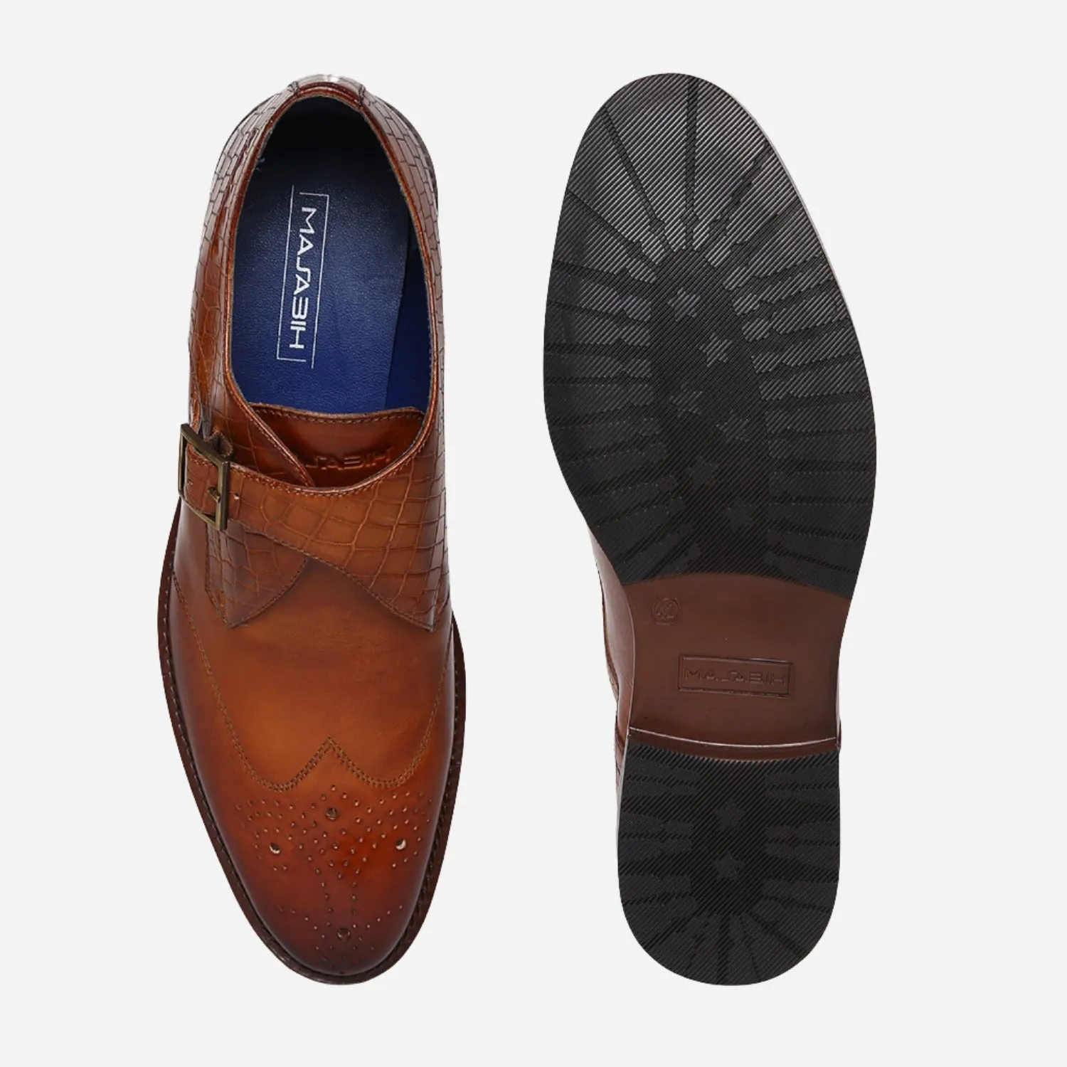 MASABIH GENUINE LEATHER TAN CASUAL MONK SHOES FOR MEN