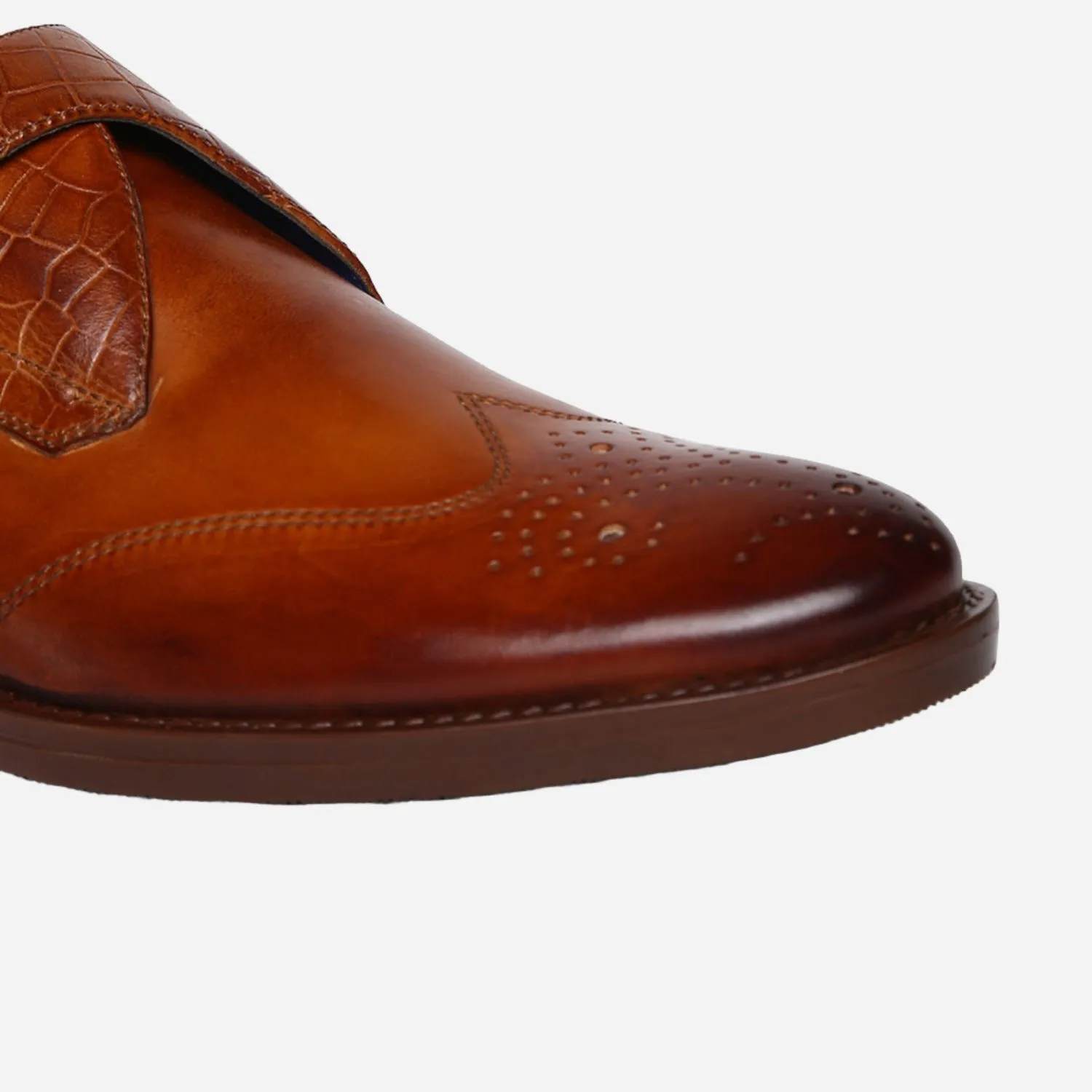 MASABIH GENUINE LEATHER TAN CASUAL MONK SHOES FOR MEN