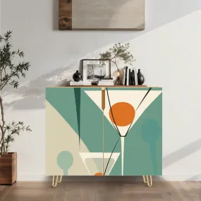 Mid Century Modern Bar Credenza Martini Green, Orange Mod Wooden Storage Cabinet