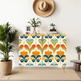 Mid Century Modern Floral Scandinavian Modern Danish Wooden Storage Cabinet
