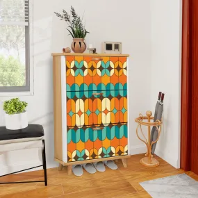 Mid Century Modern Shoe Cabinet, Shoe Storage, Bold Orange And Teal Cabinet