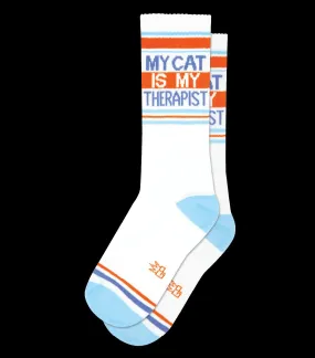 My Cat Is My Therapist (White) Unisex Crew Socks