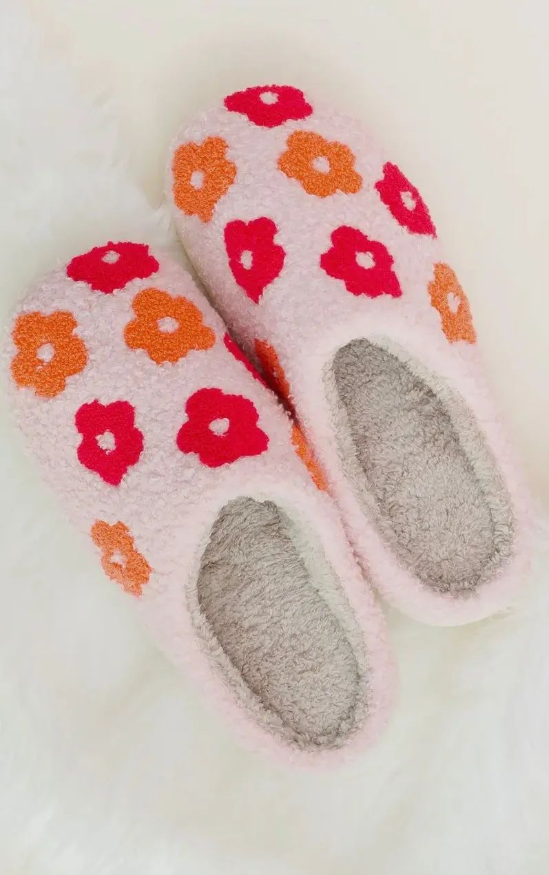Pink Floral Sherpa Slippers
