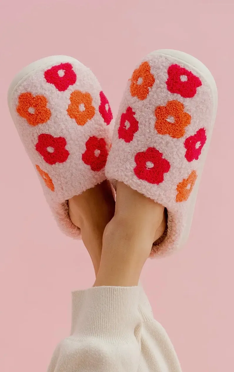 Pink Floral Sherpa Slippers