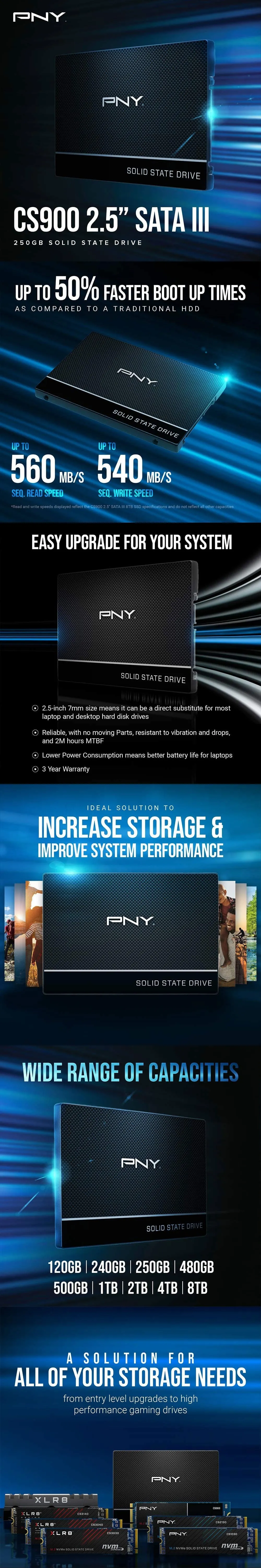 PNY CS900 250gb Reliable storage Solid State Drive SATA 2.5