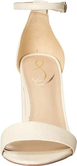 Sam Edelman Yaro Modern Ivory Ankle Strap Open Round Toe Block Heel Wide Sandals