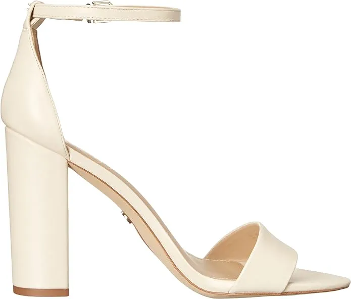 Sam Edelman Yaro Modern Ivory Ankle Strap Open Round Toe Block Heel Wide Sandals