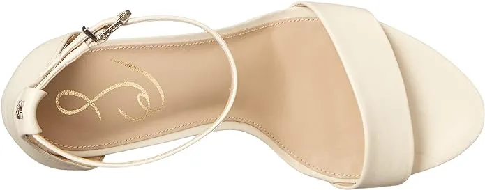 Sam Edelman Yaro Modern Ivory Ankle Strap Open Round Toe Block Heel Wide Sandals