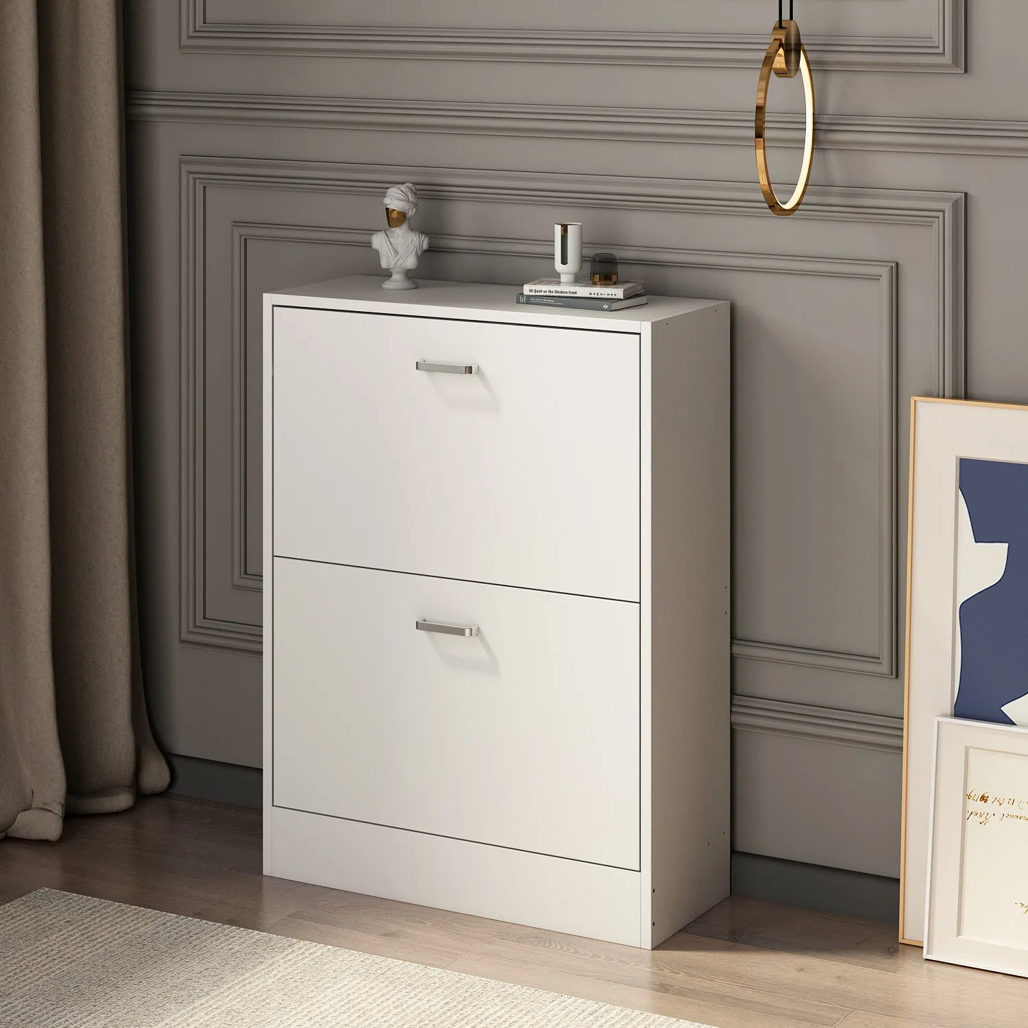 Shoe Cabinet with 2 Flip Drawers for Entryway Modern Shoe Storage Cabinet