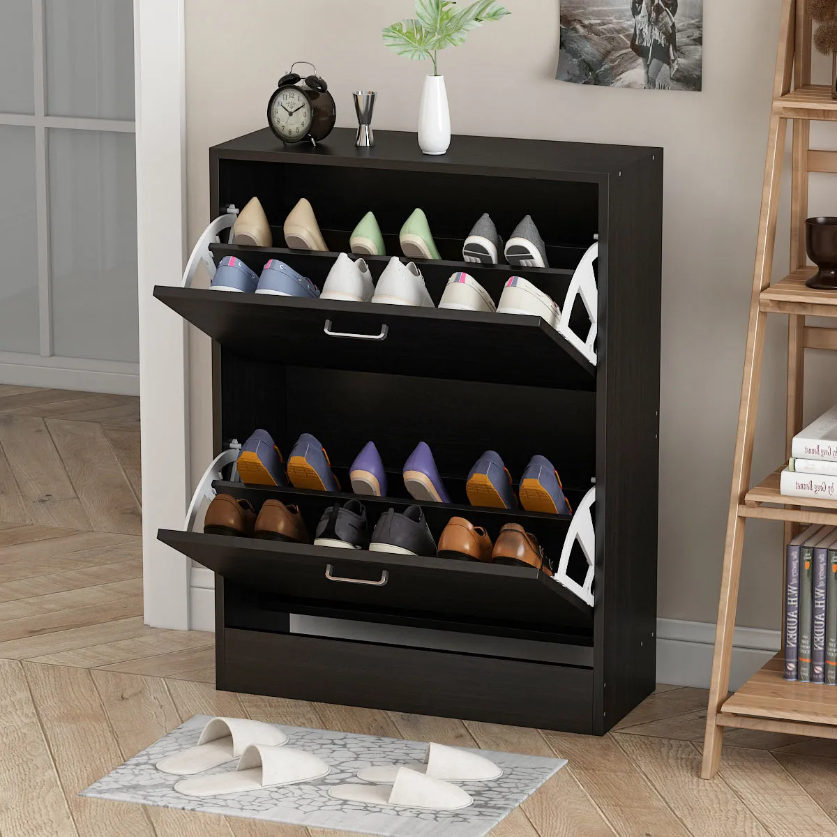 Shoe Cabinet with 2 Flip Drawers for Entryway Modern Shoe Storage Cabinet