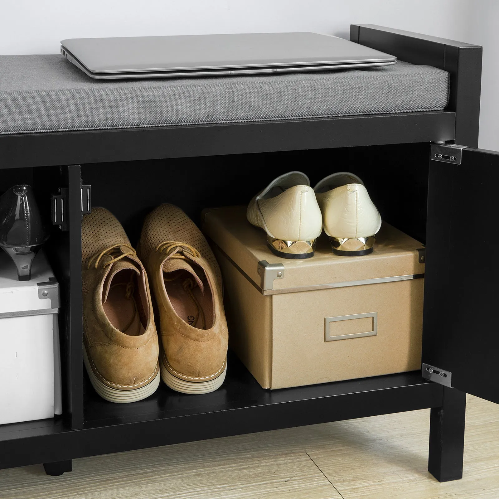 SoBuy FSR63-SCH, Shoe Bench Shoe Rack Shoe Cabinet Hallway Storage Bench with Seat Cushion
