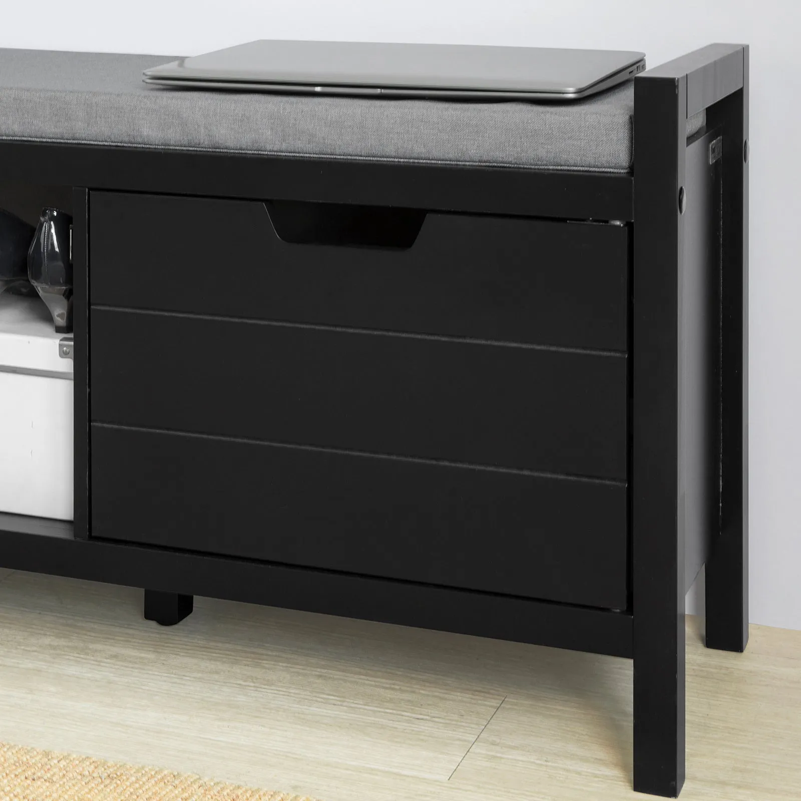 SoBuy FSR63-SCH, Shoe Bench Shoe Rack Shoe Cabinet Hallway Storage Bench with Seat Cushion