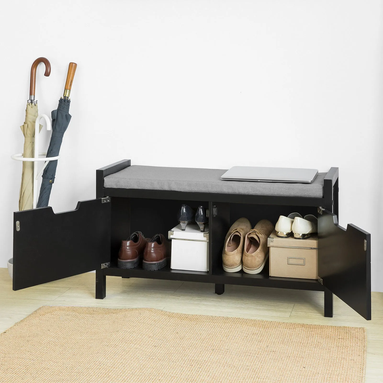 SoBuy FSR63-SCH, Shoe Bench Shoe Rack Shoe Cabinet Hallway Storage Bench with Seat Cushion