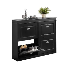 SoBuy FSR79-SCH,4 Drawers Shoe Cabinet Shoe Rack Shoe Storage Cupboard Organizer Unit,Black