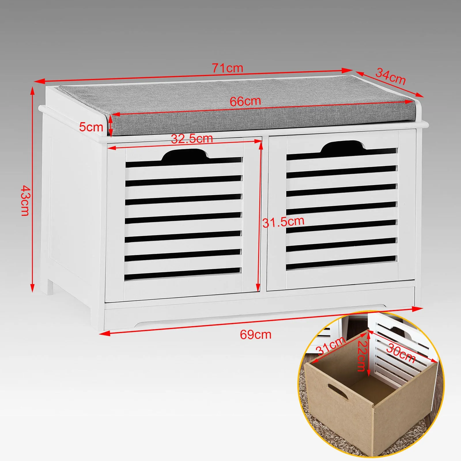 SoBuy Shoe Storage Bench with 2 Drawers & Cushion,FSR23-K-W