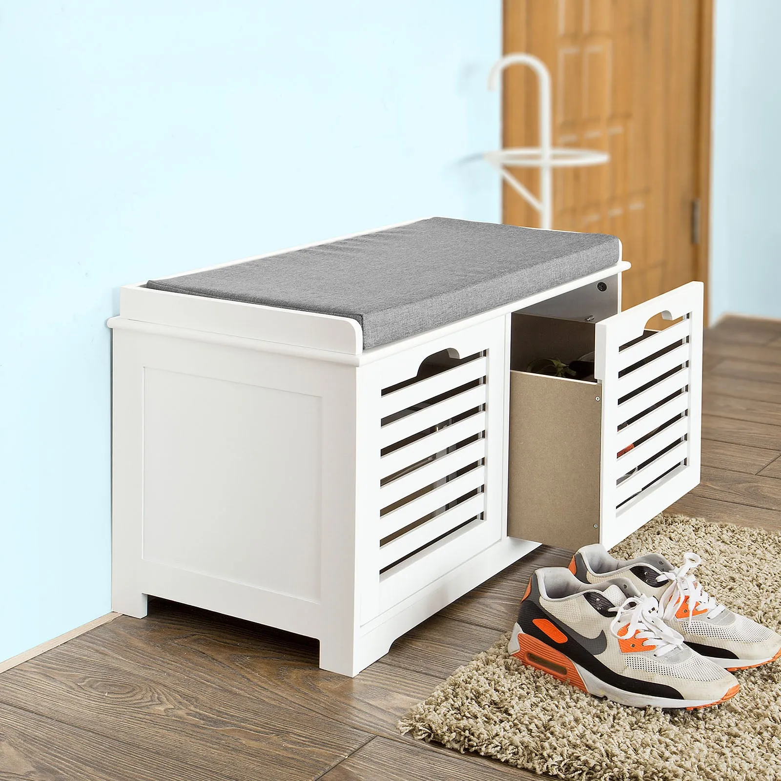 SoBuy Shoe Storage Bench with 2 Drawers & Cushion,FSR23-K-W