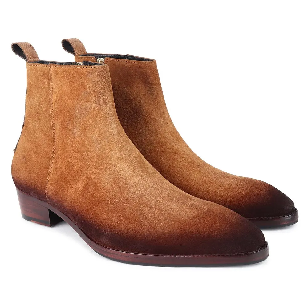 Tan Burnished Suede Modern Zip boots