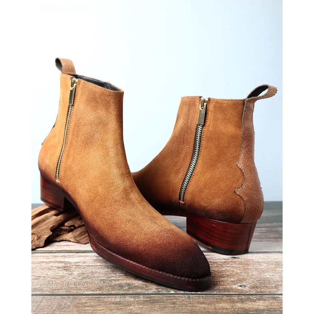 Tan Burnished Suede Modern Zip boots
