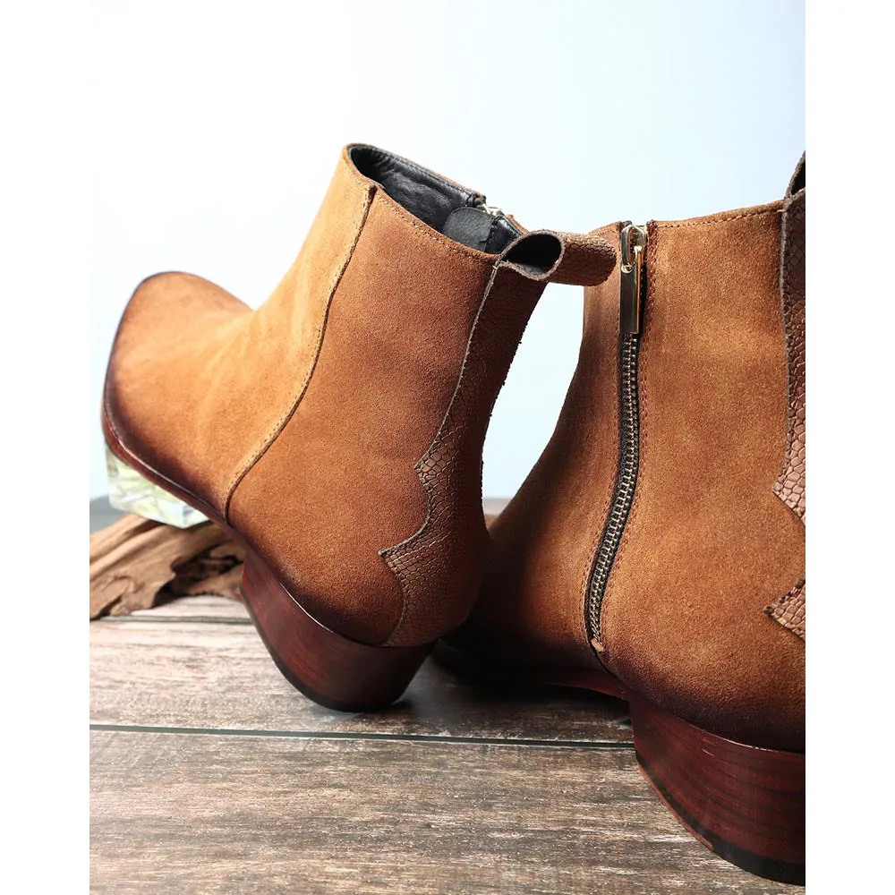 Tan Burnished Suede Modern Zip boots