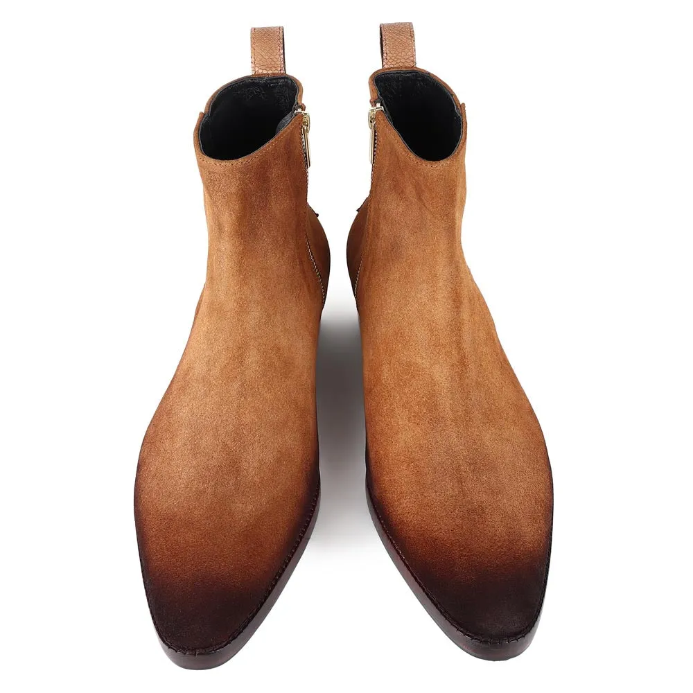 Tan Burnished Suede Modern Zip boots