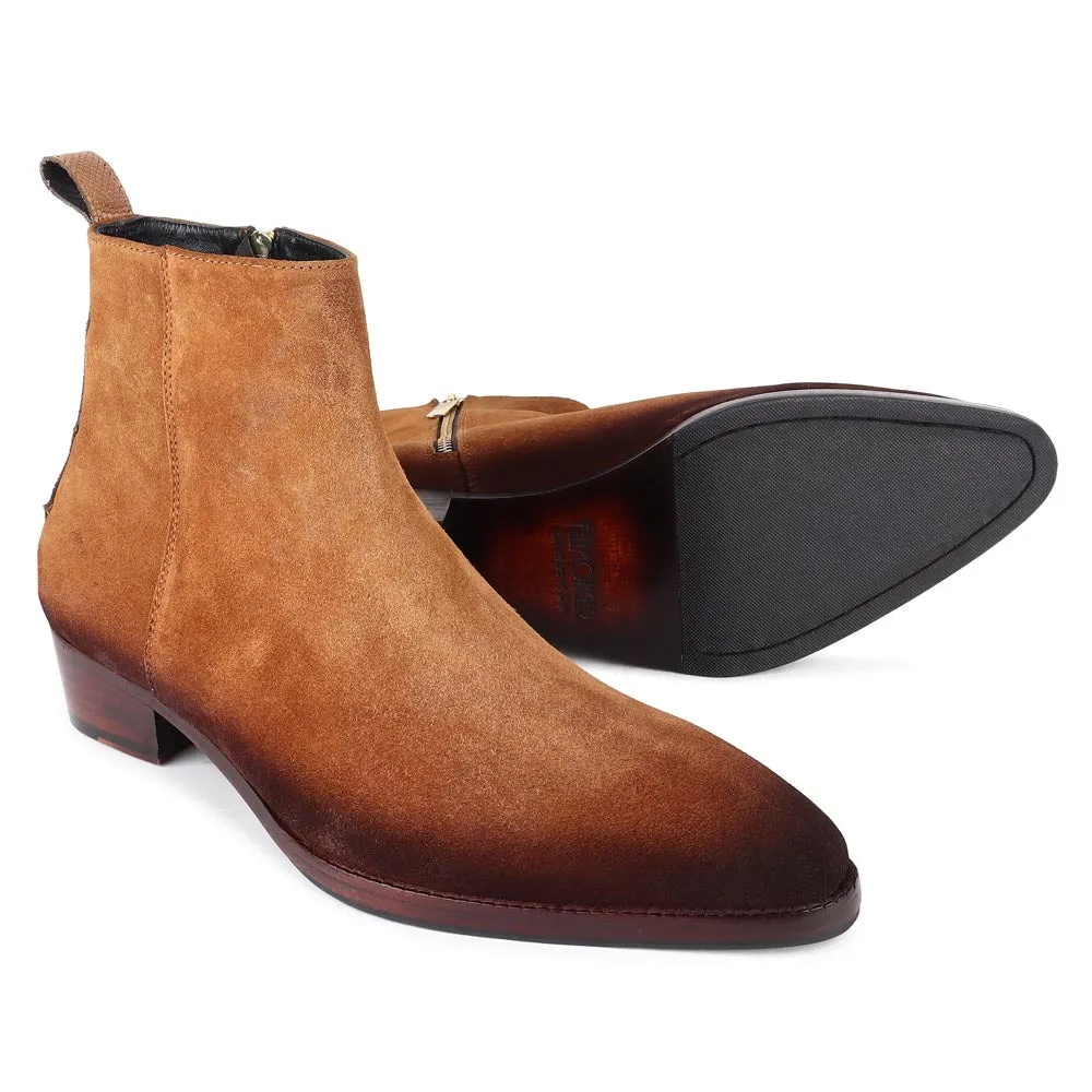 Tan Burnished Suede Modern Zip boots