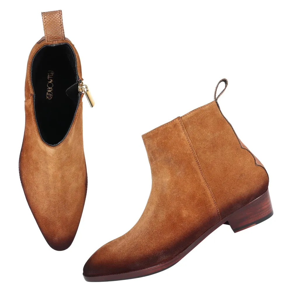 Tan Burnished Suede Modern Zip boots