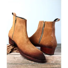 Tan Burnished Suede Modern Zip boots